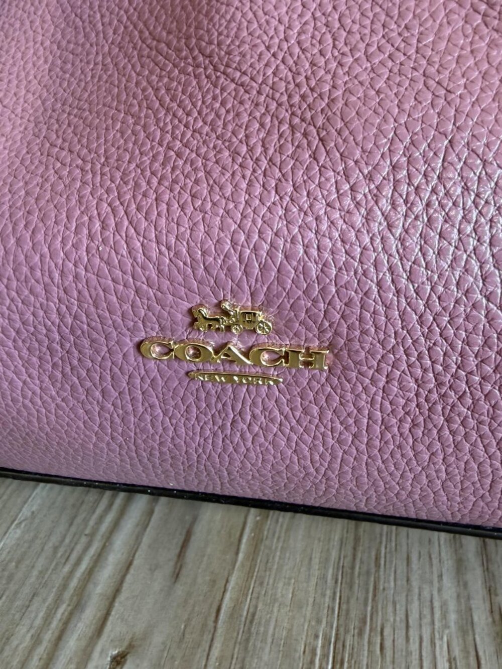 Coach Pink Pebbled Leather Tote with Zip Top and Gold-Tone Hardware